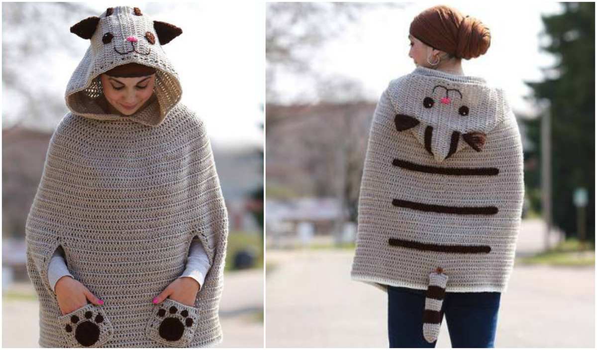 Discover the adorable Kitty Cat Poncho with this free crochet pattern. Featuring a cozy hood and paw pockets, this charming design is perfect for feline lovers. Check out the video tutorial to see the poncho from every angle, front and back!