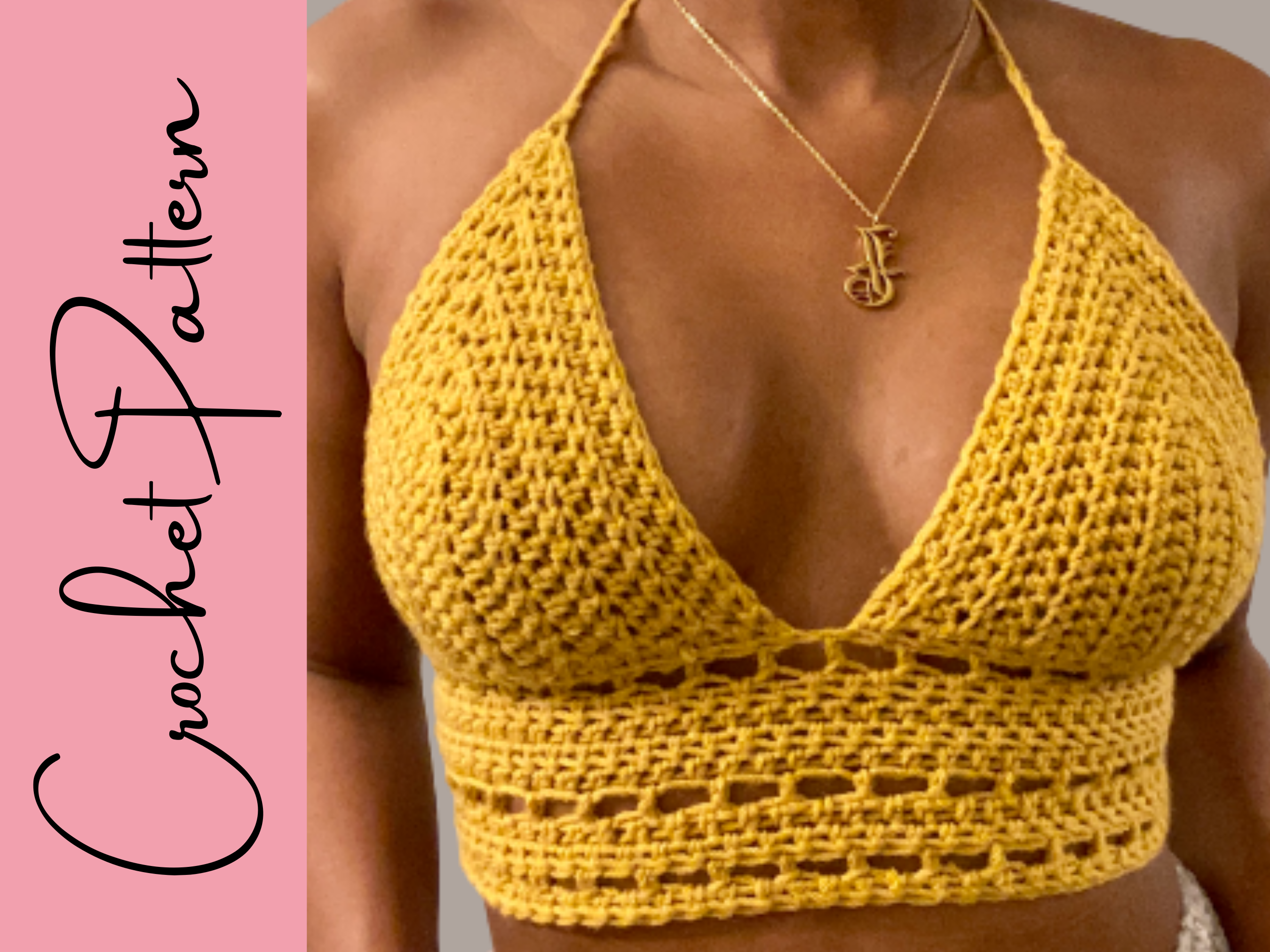 women's bust in crochet crop top in yellow color